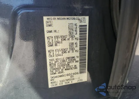 2012 Nissan Pathfinder S from USA, damaged, VIN 5N1AR1NB0CC602406
